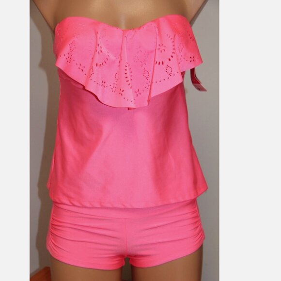 NEW Hula Honey Swimsuit Bikini Tankini 2pc set Sz S Bandeau Strap Shorts - Picture 1 of 5